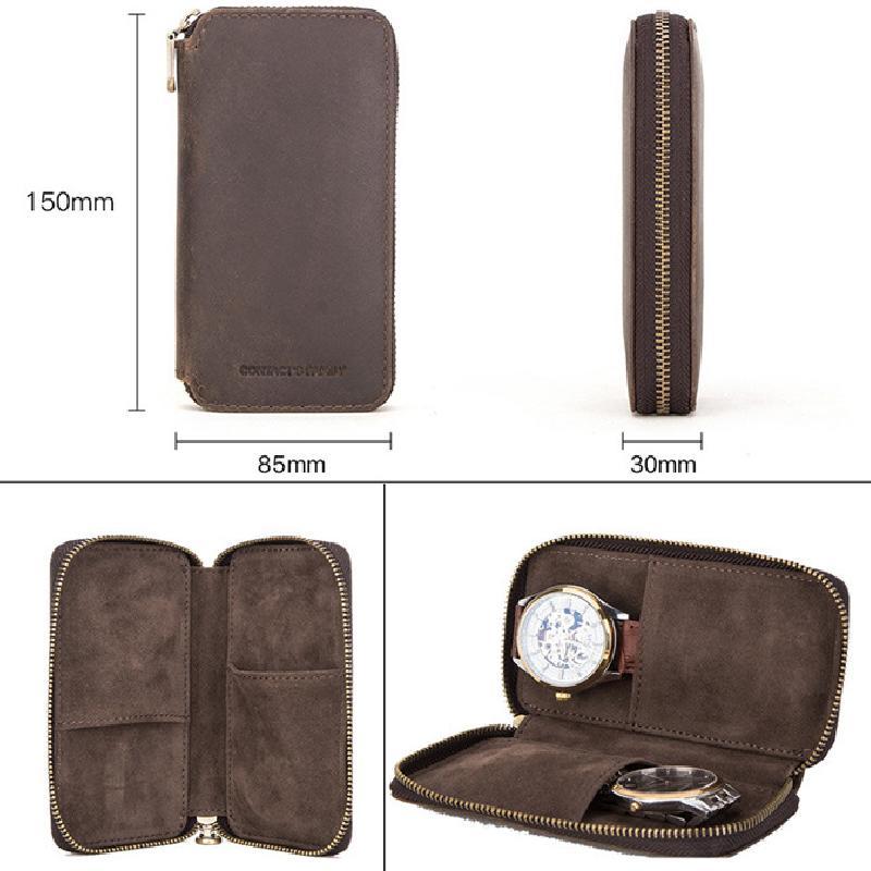 Vintage Handmade Leather Watch Storage Bag, case, view 6
