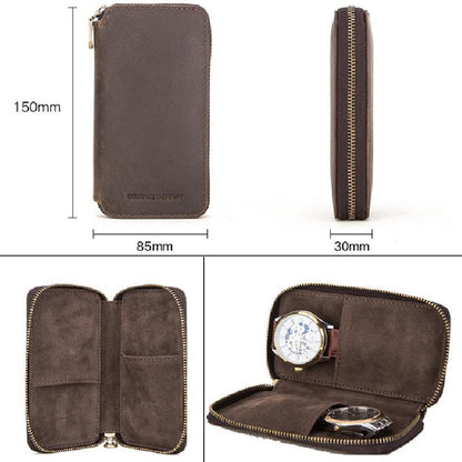 Vintage Handmade Leather Watch Storage Bag, case, view 6
