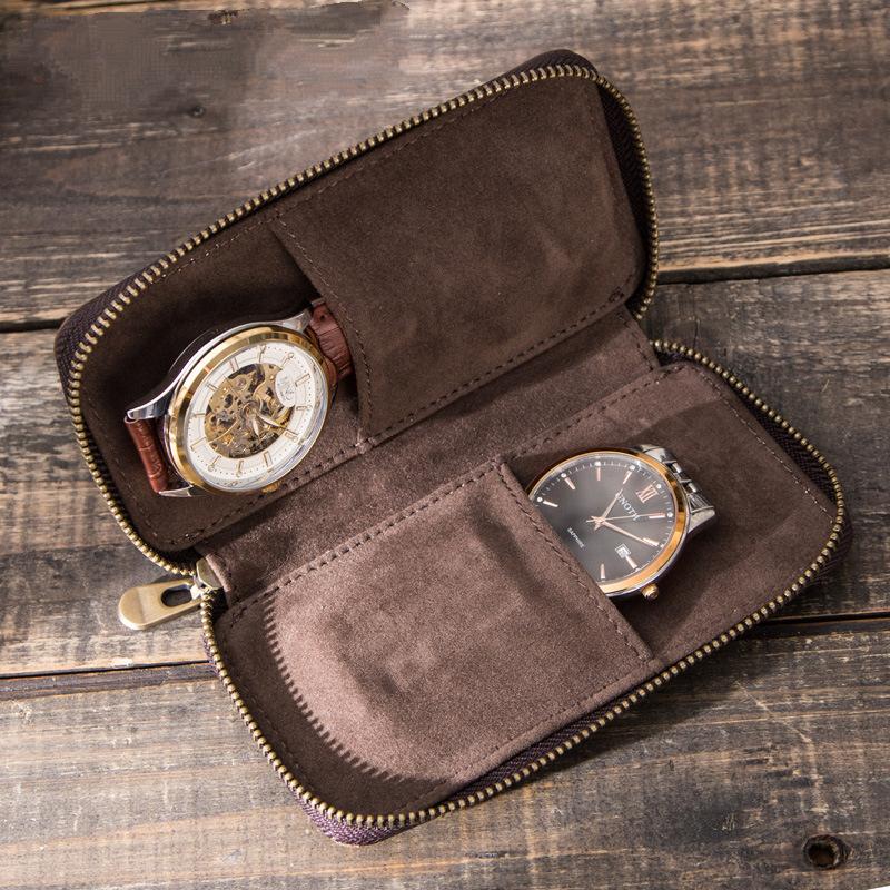 Vintage Handmade Leather Watch Storage Bag, case, view 2