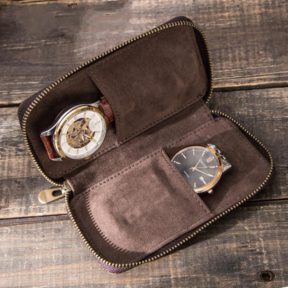 Vintage Handmade Leather Watch Storage Bag, case, view 2